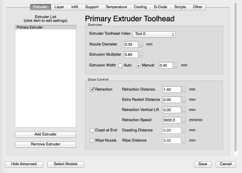 extruder settings